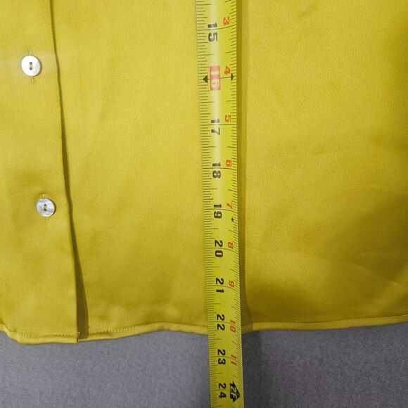New Rachel Zoe Chartruce/Yellow Satin Spread Collar Top Size Medium - Picture 4 of 6